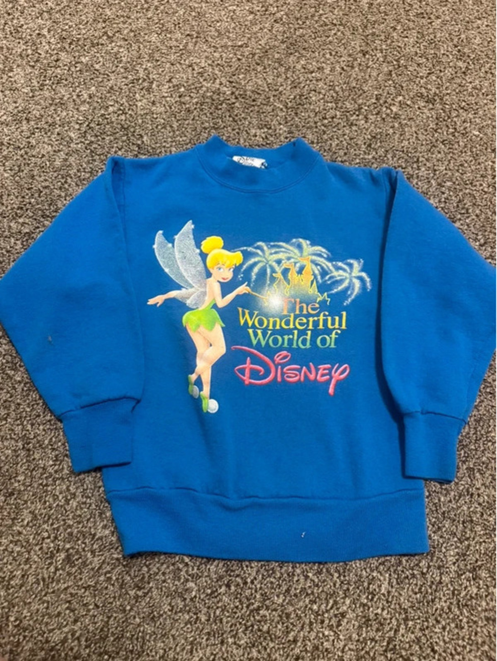 Vintage Disney Store Tinker Bell Kids Blue Crewneck Sweatshirt Disney